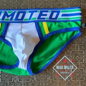 TIMOTEO MESH POUCH BRIEF, WHITE AND GREEN, SM